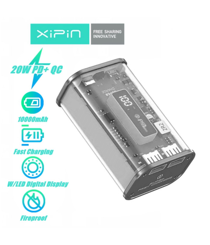 Power Bank Xipin T142LF 10000 mAh Cilindical 22.5W (grey)